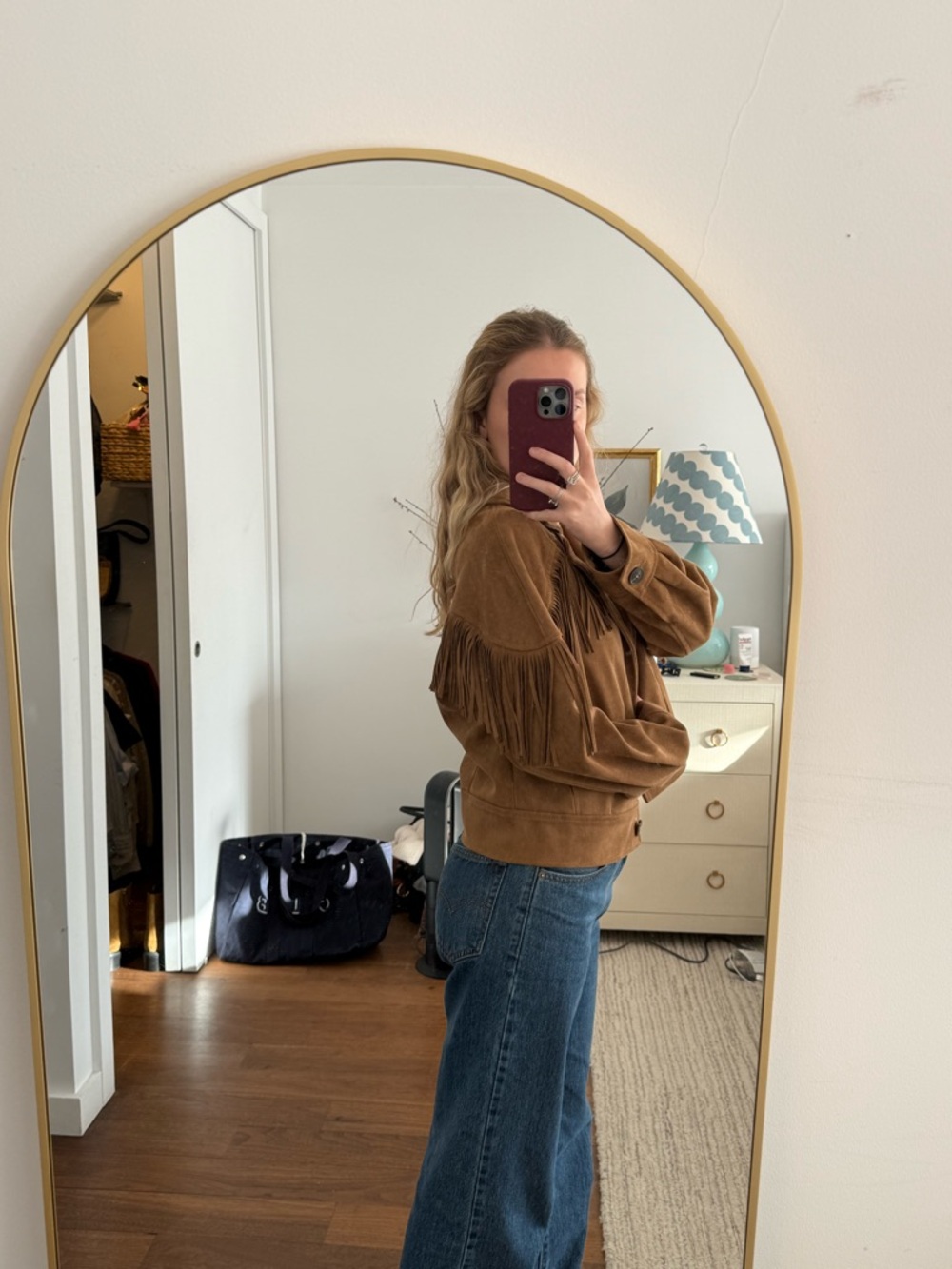 Zara Suede Fringe Jacket in Cognac Brown - Picture 2 of 4